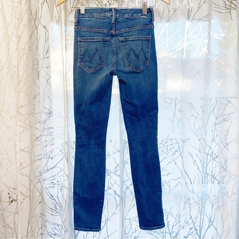 MOTHER HIGH WAISTED LOOKER WHAT I HAD BEFORE I HAD YOU PINK LEG STRIPE BLUE JEAN - Picture 4 of 12